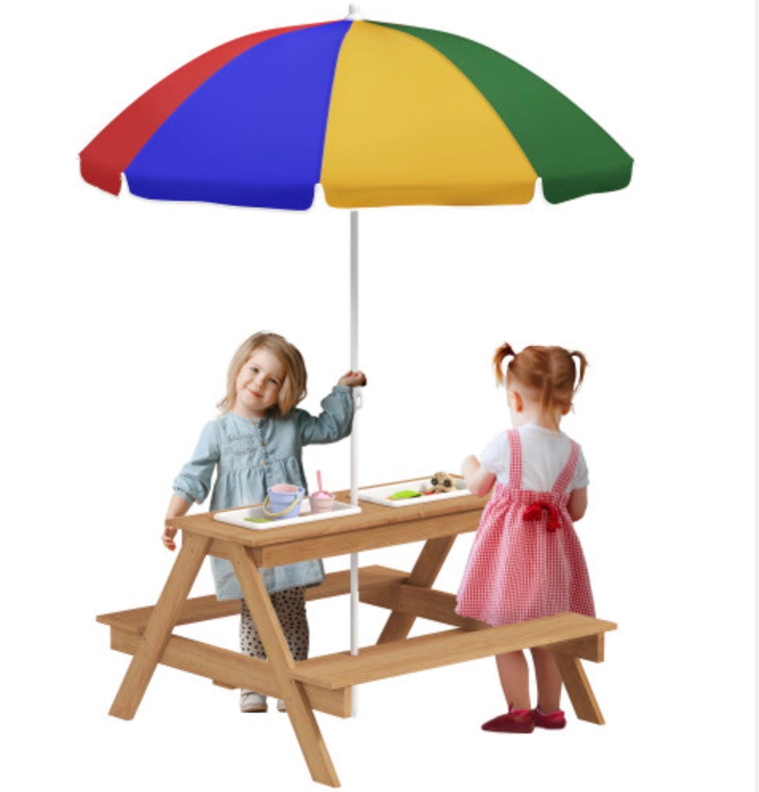 Wooden Kids Picnic Table/ Sand and Water Table with Parasol