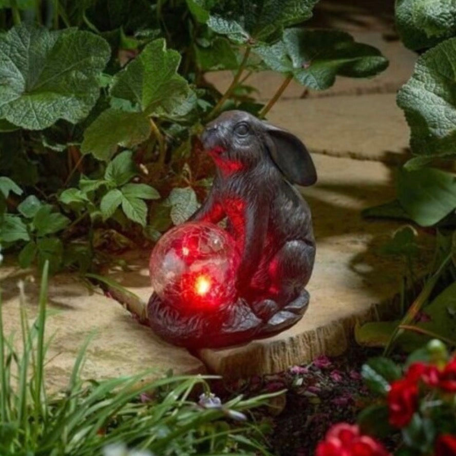 Solar Garden Ornament Hare Muse with Light Up Colour Changing LED Ball - Truly Yours