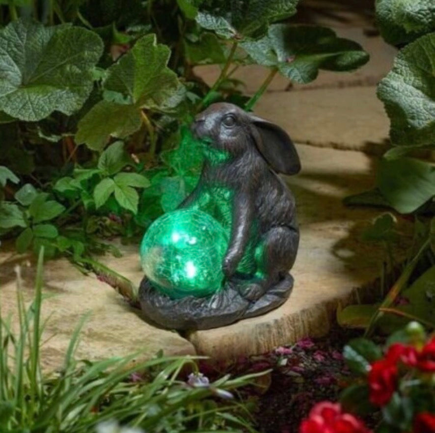 Solar Garden Ornament Hare Muse with Light Up Colour Changing LED Ball - Truly Yours