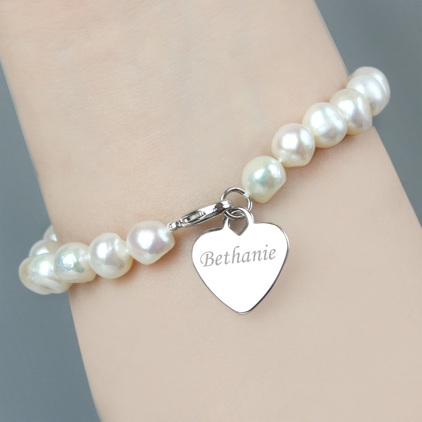 Personalised White Freshwater Pearl Scripted Name Bracelet - Truly Yours