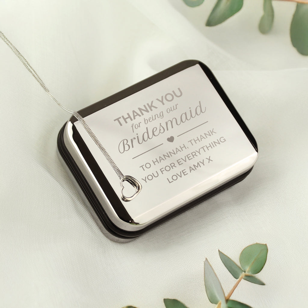 Personalised Bridesmaid Box and Sterling Silver Heart Necklace - Truly Yours