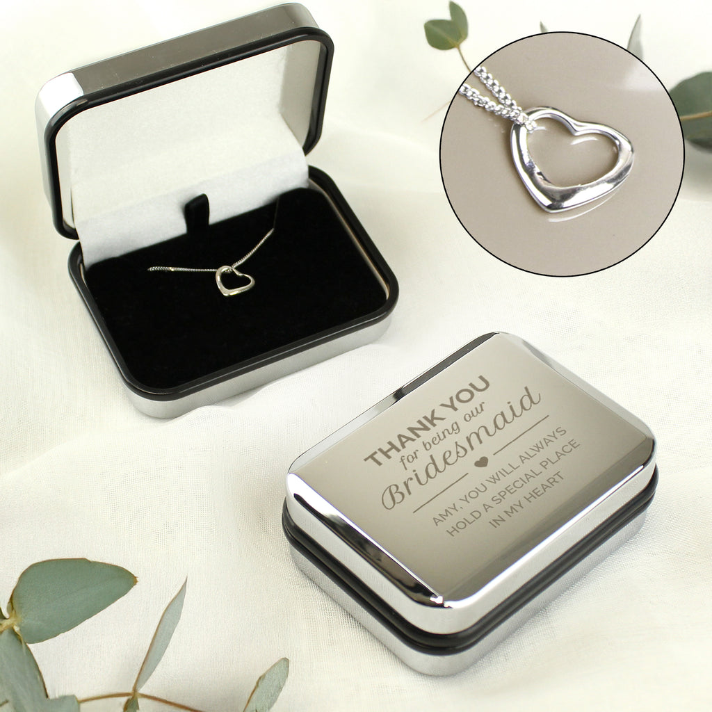 Personalised Bridesmaid Box and Sterling Silver Heart Necklace - Truly Yours