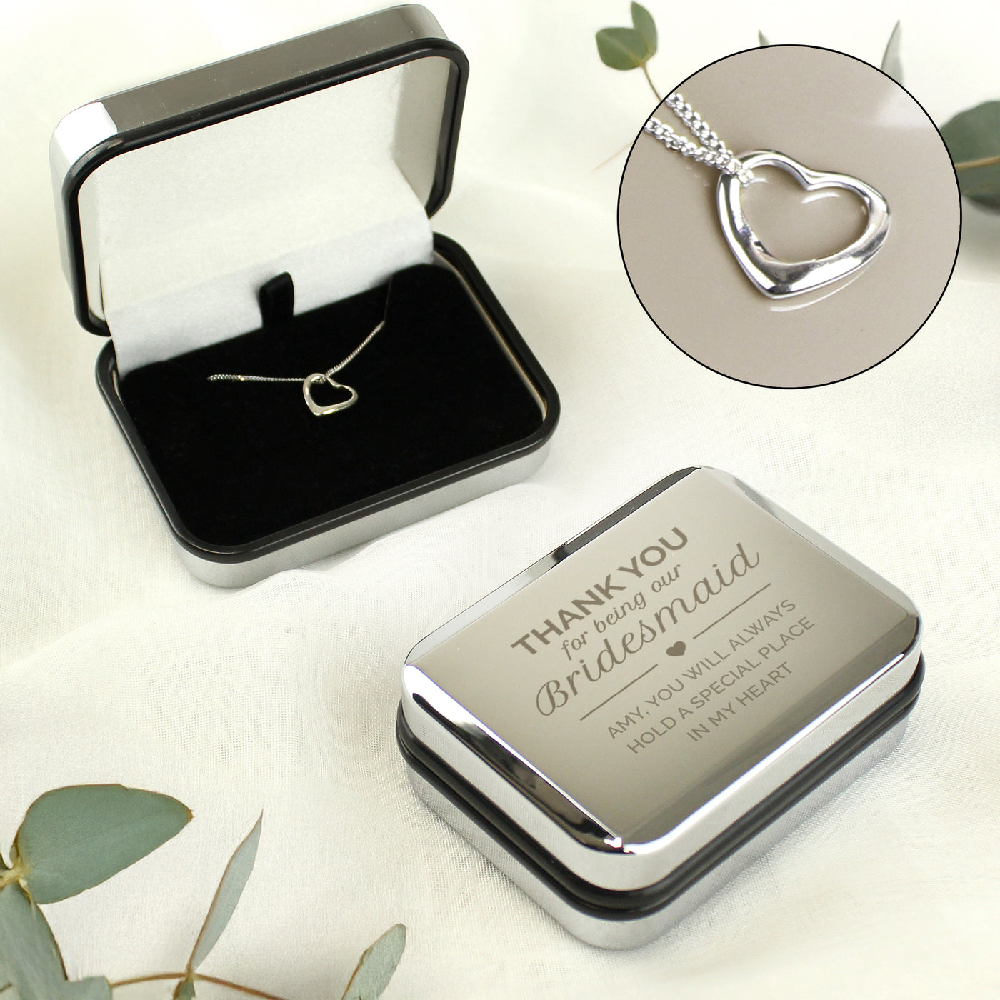 Personalised Bridesmaid Box and Sterling Silver Heart Necklace - Truly Yours