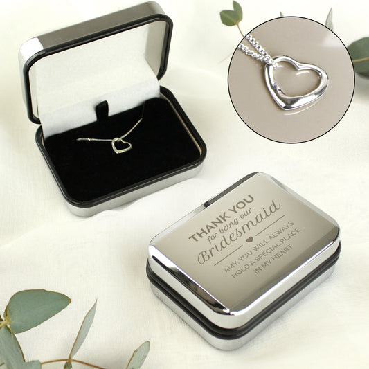 Personalised Bridesmaid Box and Sterling Silver Heart Necklace - Truly Yours