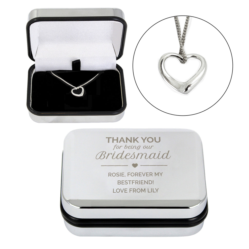 Personalised Bridesmaid Box and Sterling Silver Heart Necklace - Truly Yours