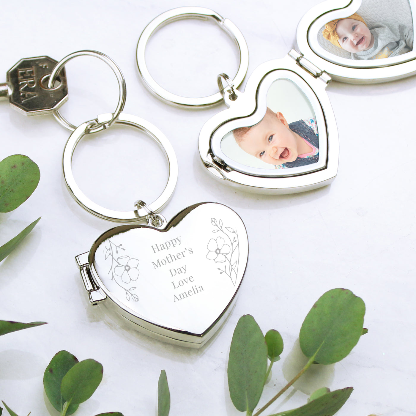 Personalised Floral Heart Photo Frame Keyring - Truly Yours