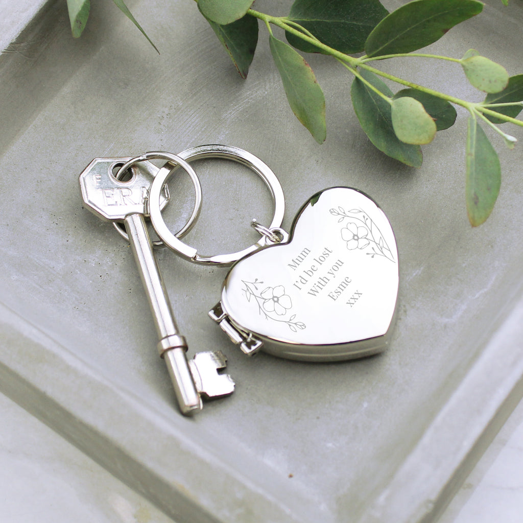 Personalised Floral Heart Photo Frame Keyring - Truly Yours