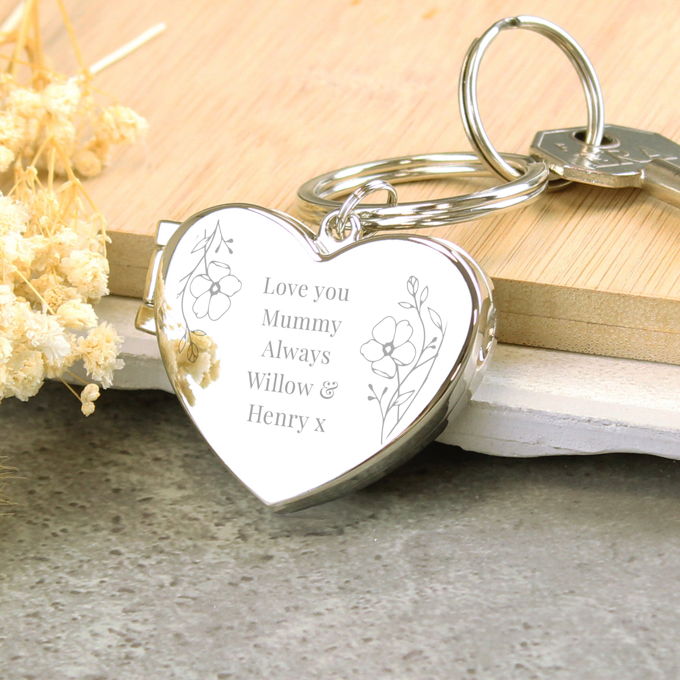 Personalised Floral Heart Photo Frame Keyring - Truly Yours