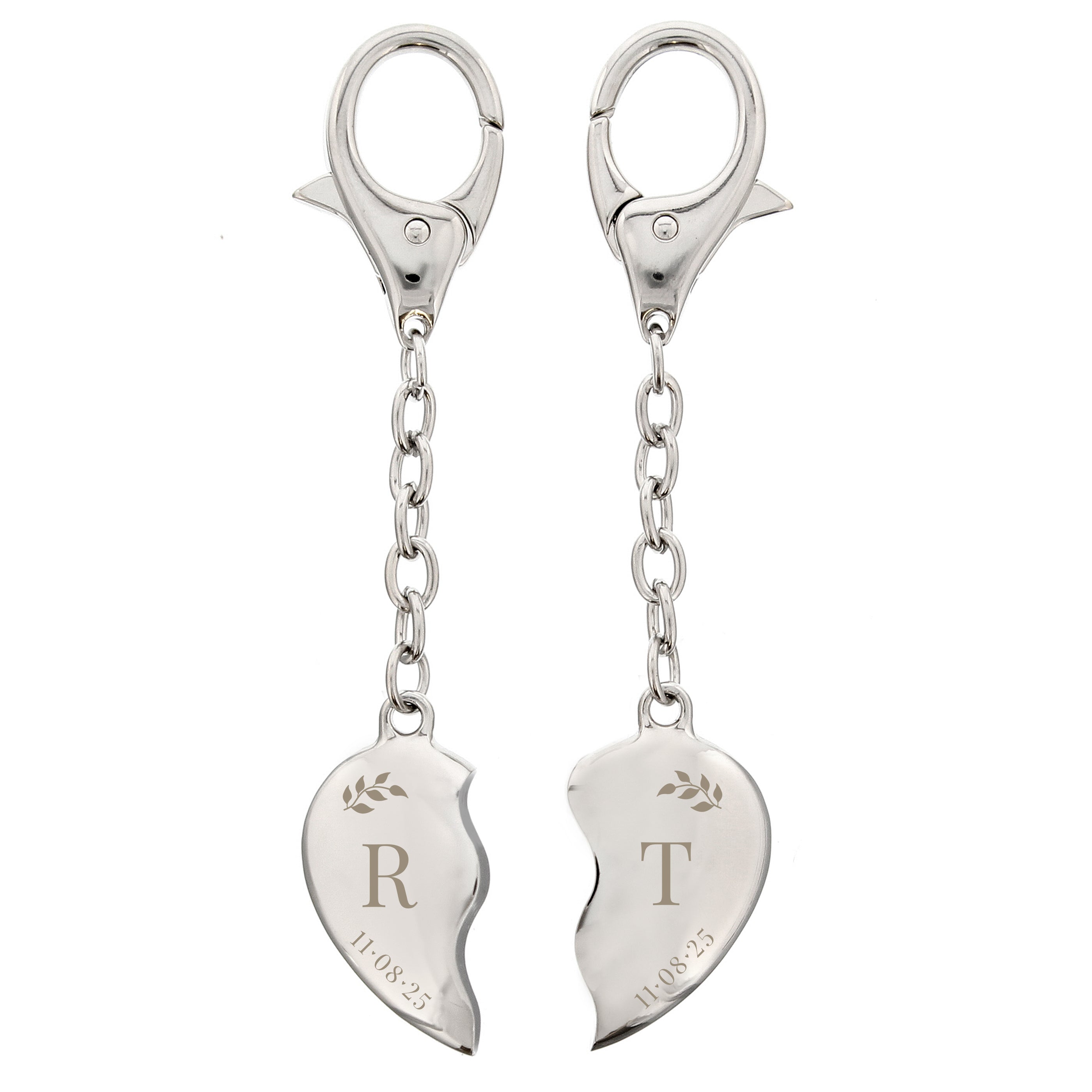 Personalised Foliage Two Hearts Keyring - Truly Yours