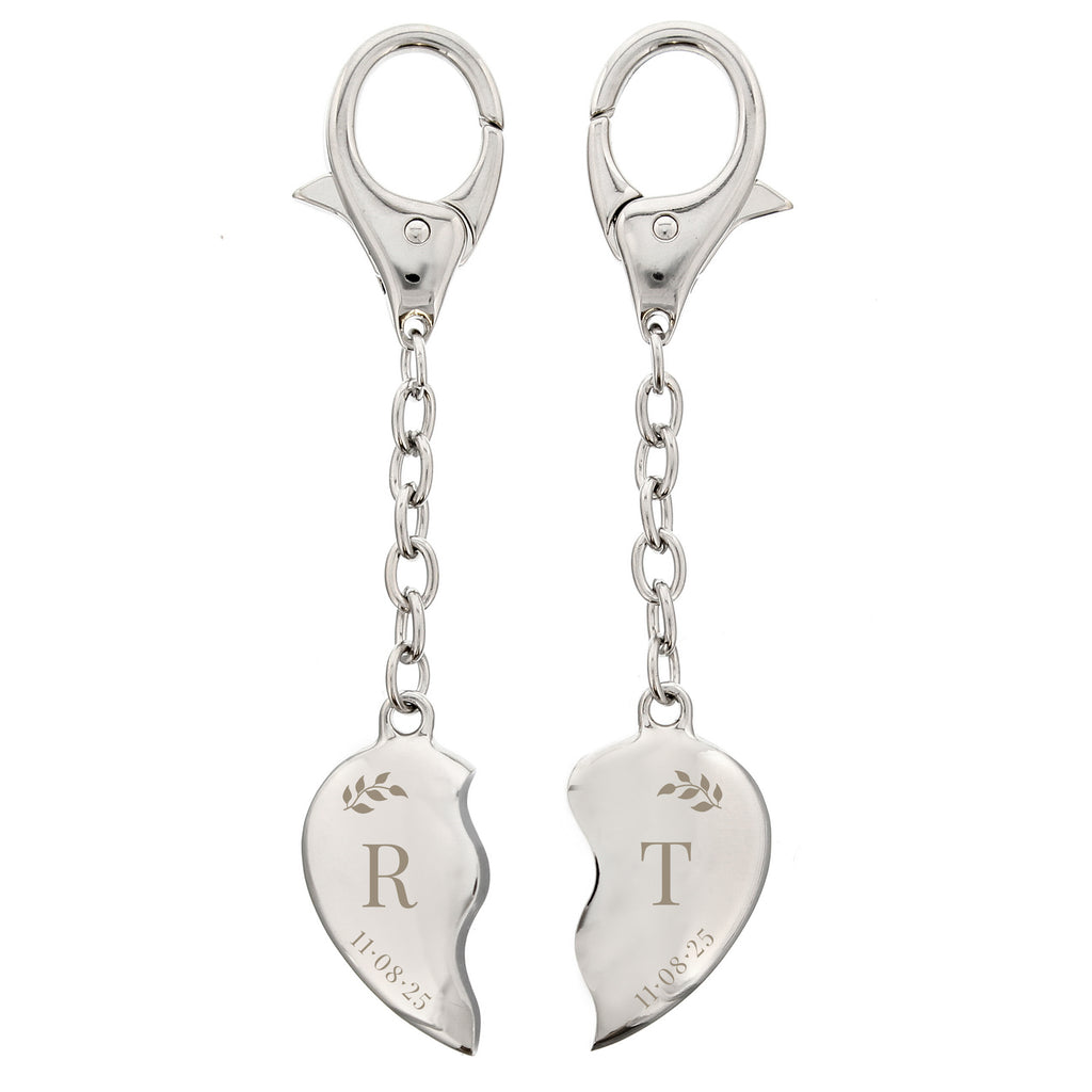 Personalised Foliage Two Hearts Keyring - Truly Yours