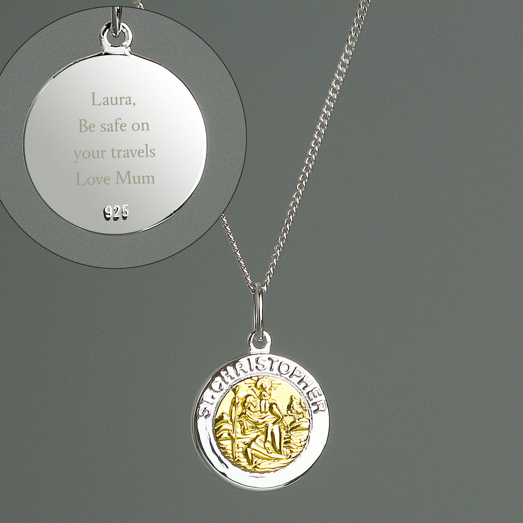 Personalised Sterling Silver & 9ct Gold St. Christopher Necklace - Truly Yours