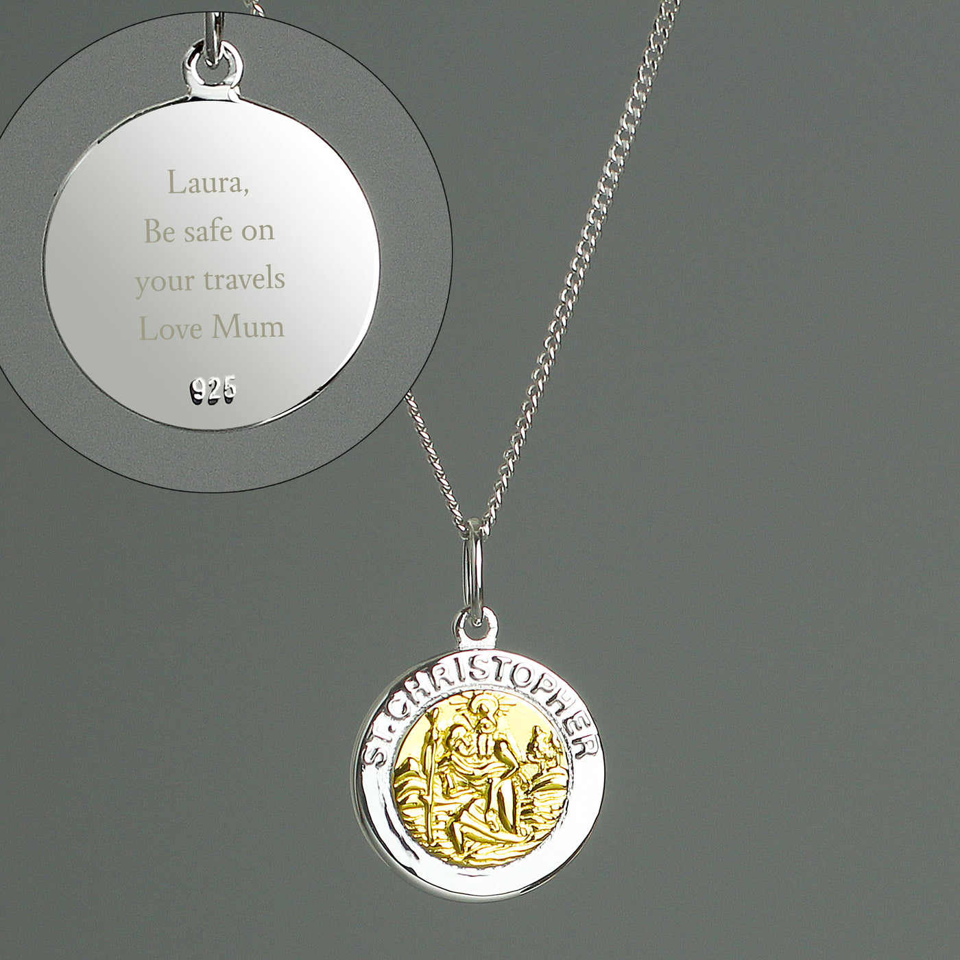 Personalised Sterling Silver & 9ct Gold St. Christopher Necklace - Truly Yours