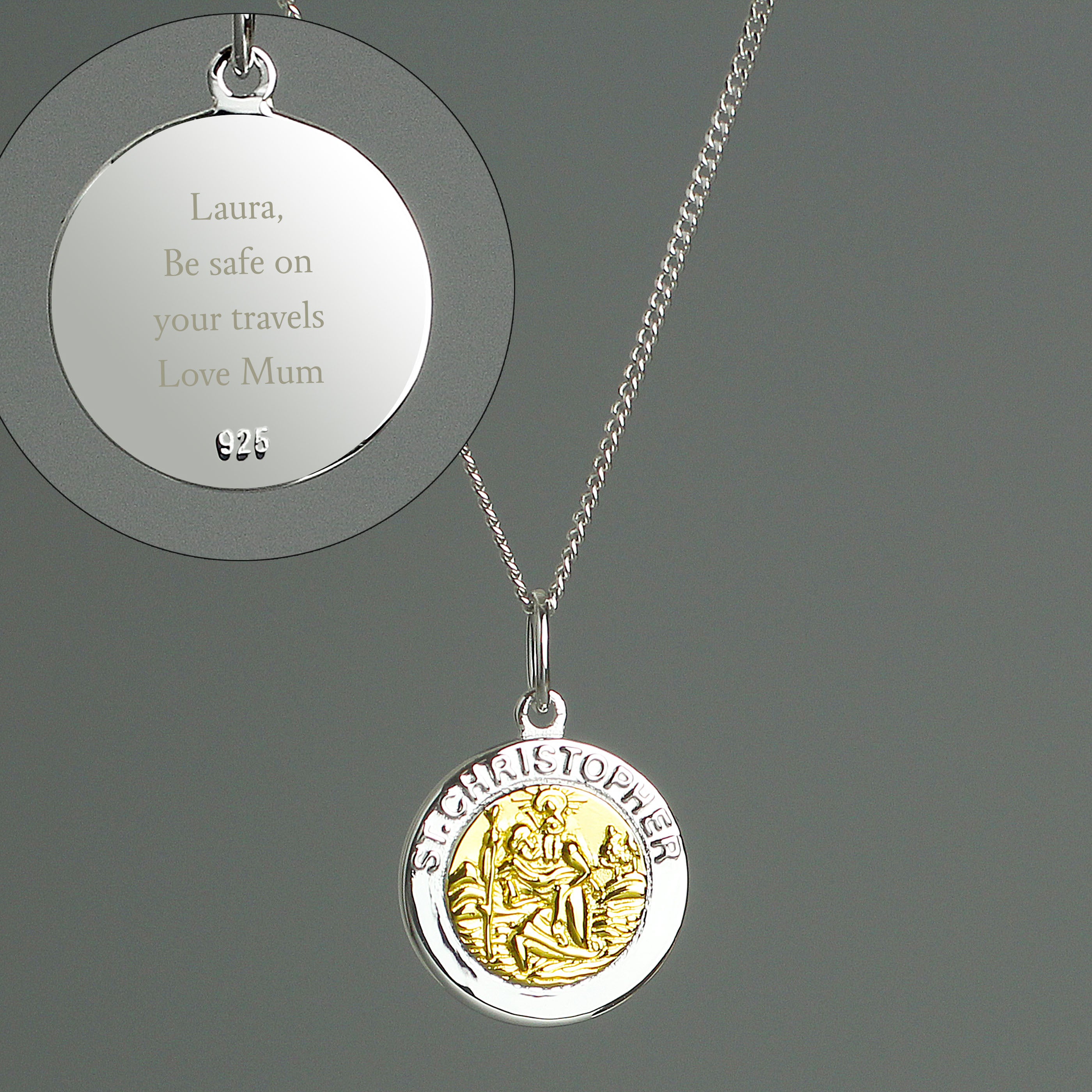 Personalised Sterling Silver & 9ct Gold St. Christopher Necklace - Truly Yours