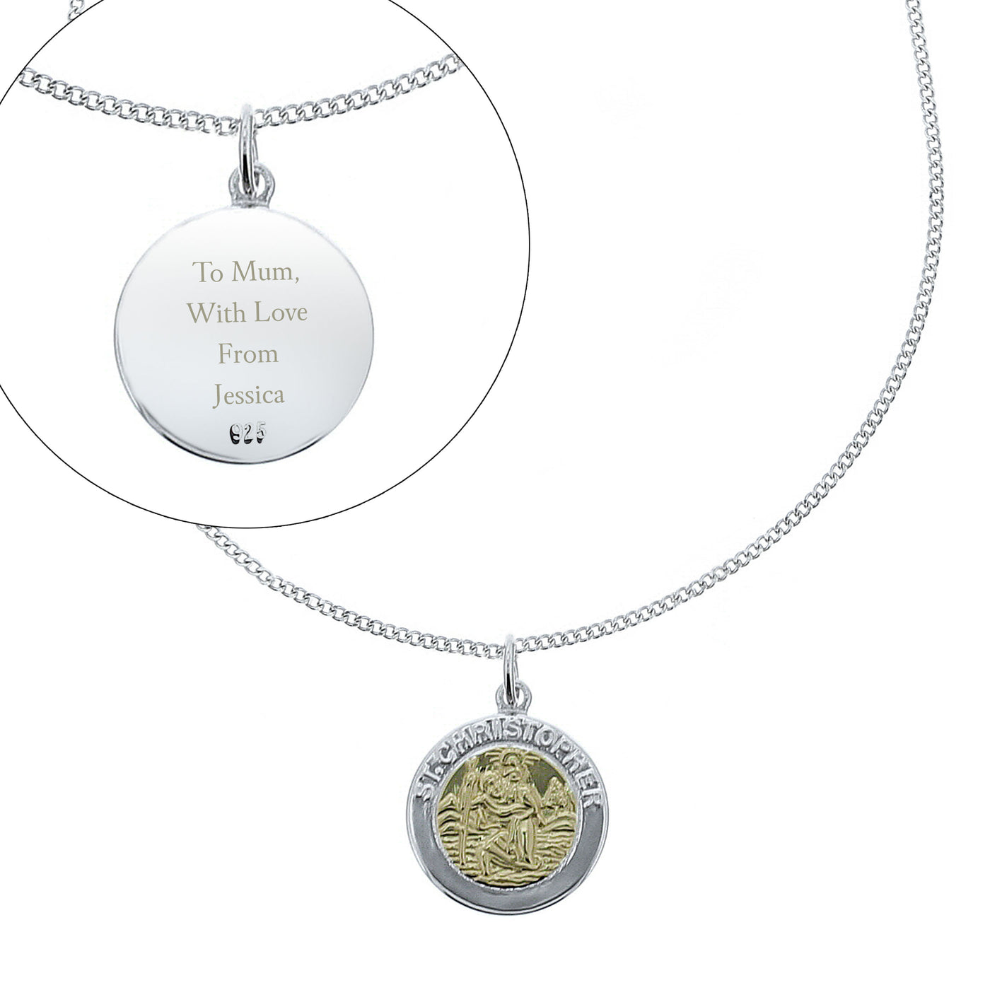 Personalised Sterling Silver & 9ct Gold St. Christopher Necklace - Truly Yours