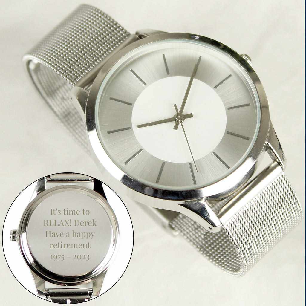 Personalised Silver with Mesh Style Strap Watch-Unisex