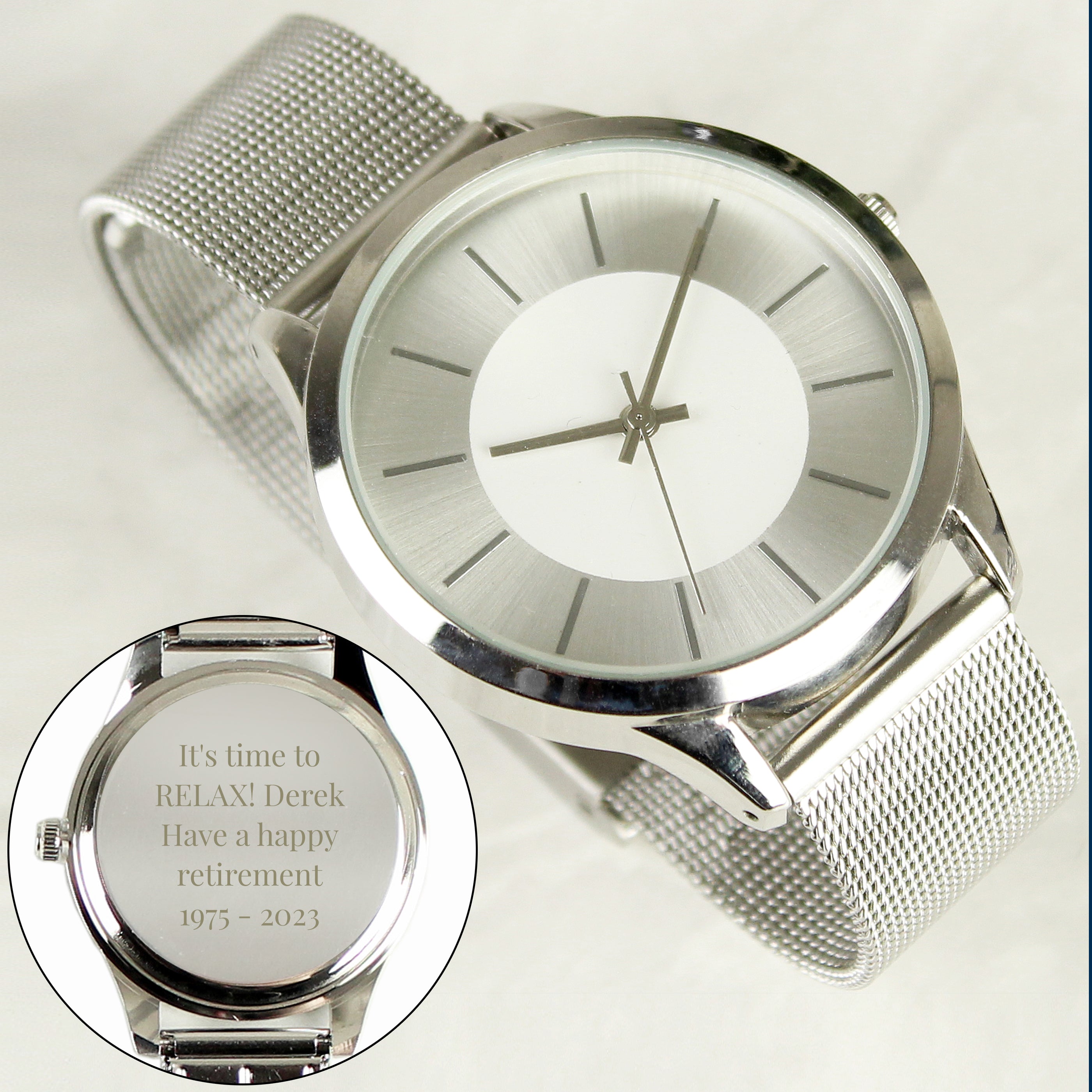 Personalised Silver with Mesh Style Strap Watch-Unisex