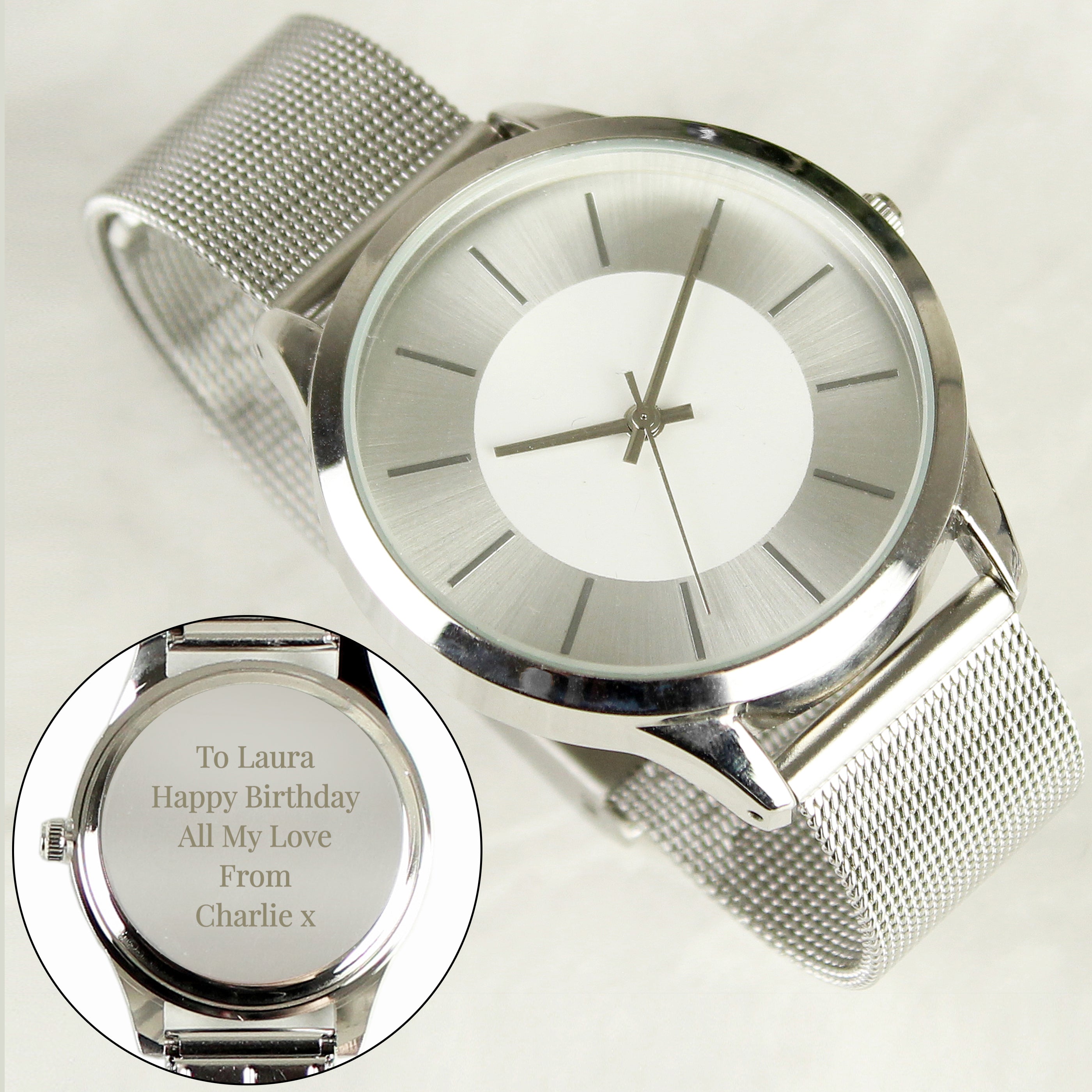Personalised Silver with Mesh Style Strap Watch-Unisex