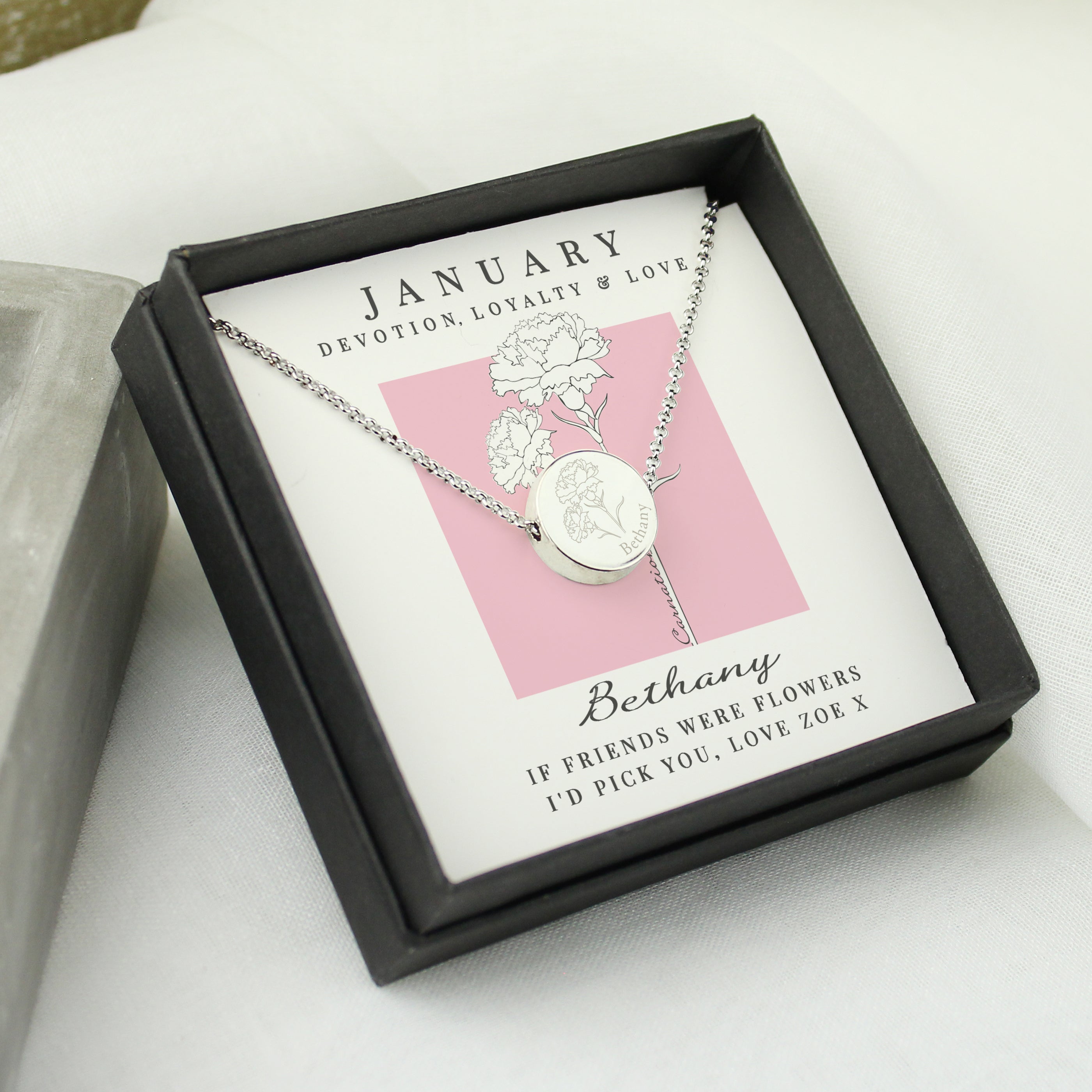 Personalised January Birth Flower Necklace and Box - Truly Yours