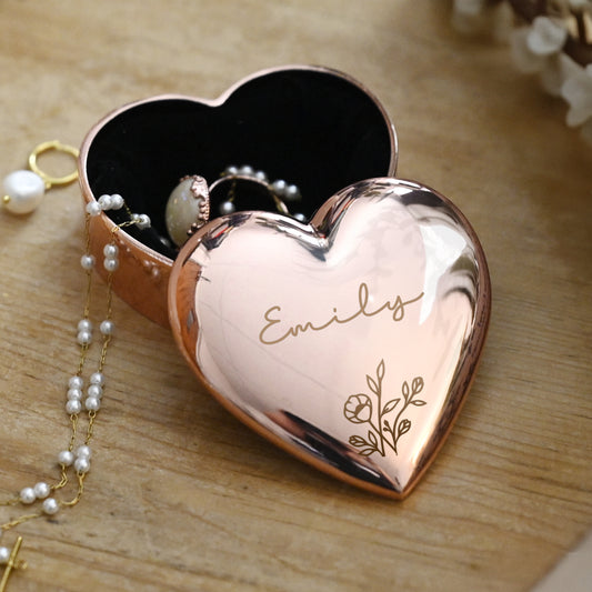 Personalised Floral Rose Gold Heart Trinket Box - Truly Yours