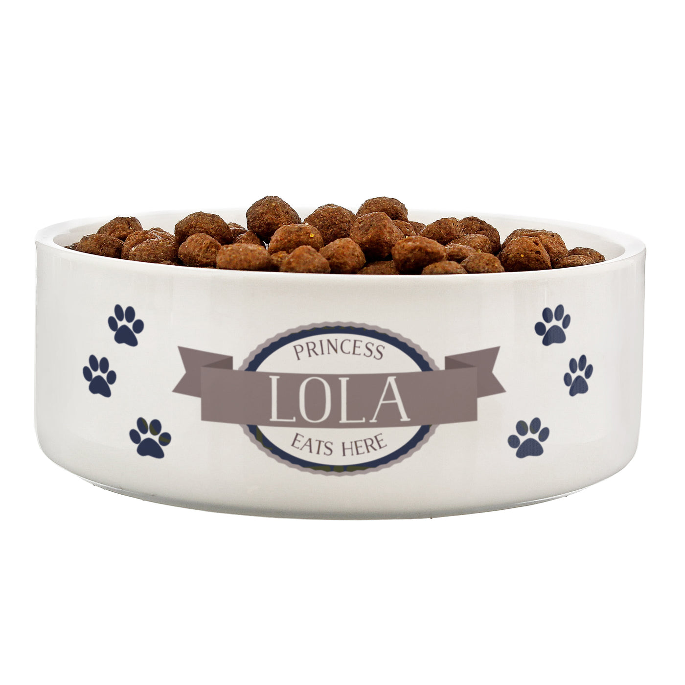 Personalised Blue Paws 15cm Medium White Pet Bowl Pet bowl