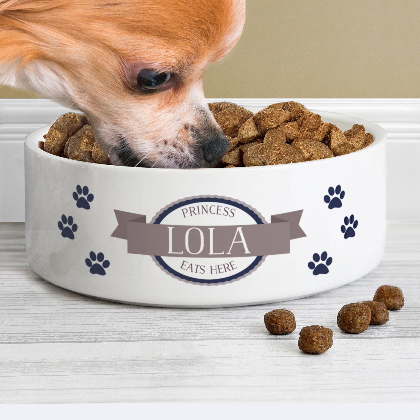 Personalised Blue Paws 15cm Medium White Pet Bowl Pet bowl