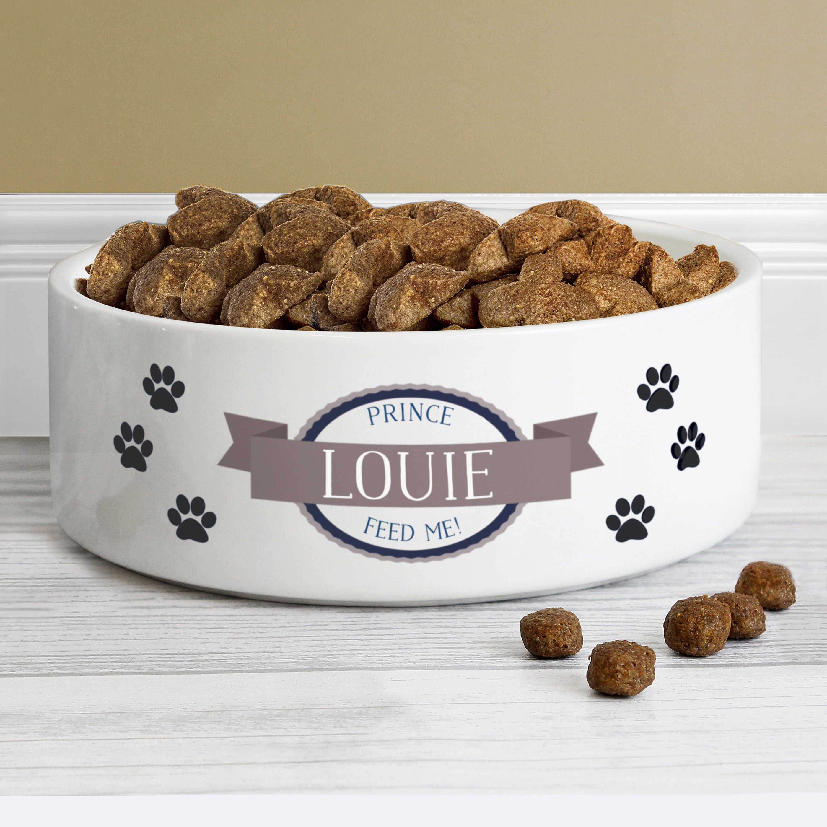 Personalised Blue Paws 15cm Medium White Pet Bowl Pet bowl