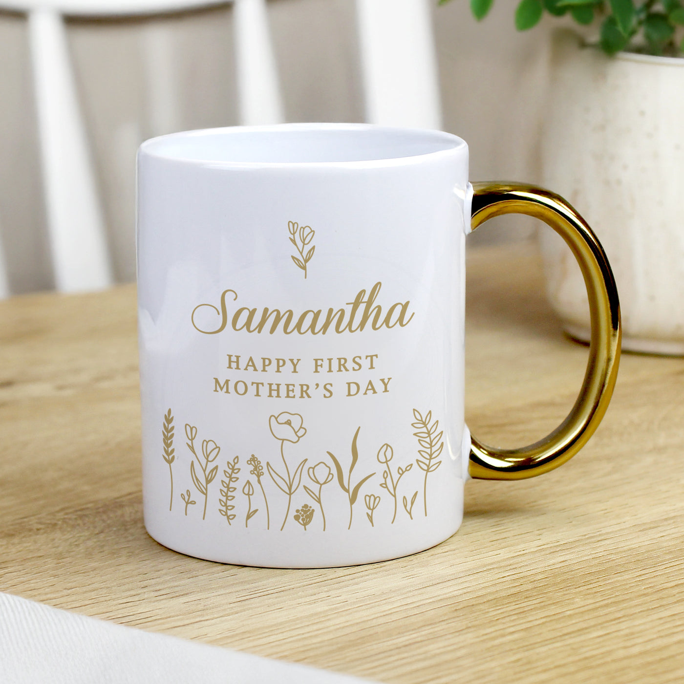 Personalised Floral Gold Handle Mug Mug