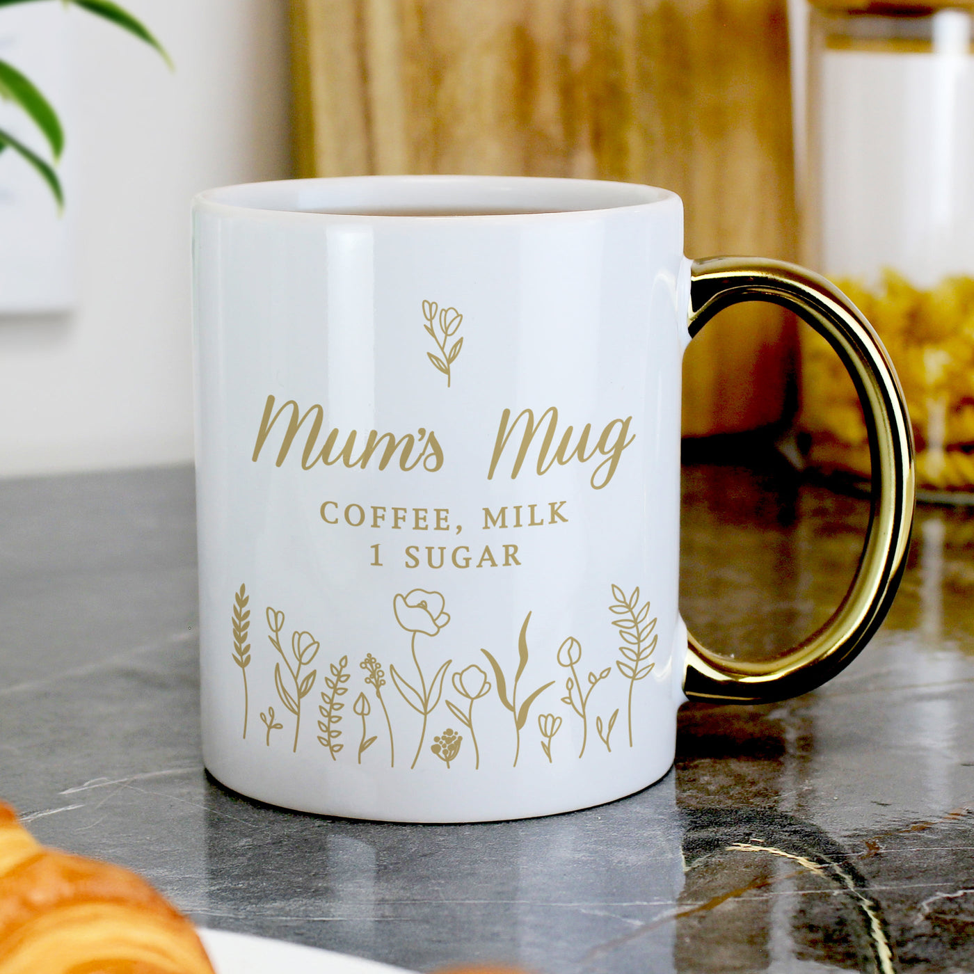 Personalised Floral Gold Handle Mug Mug