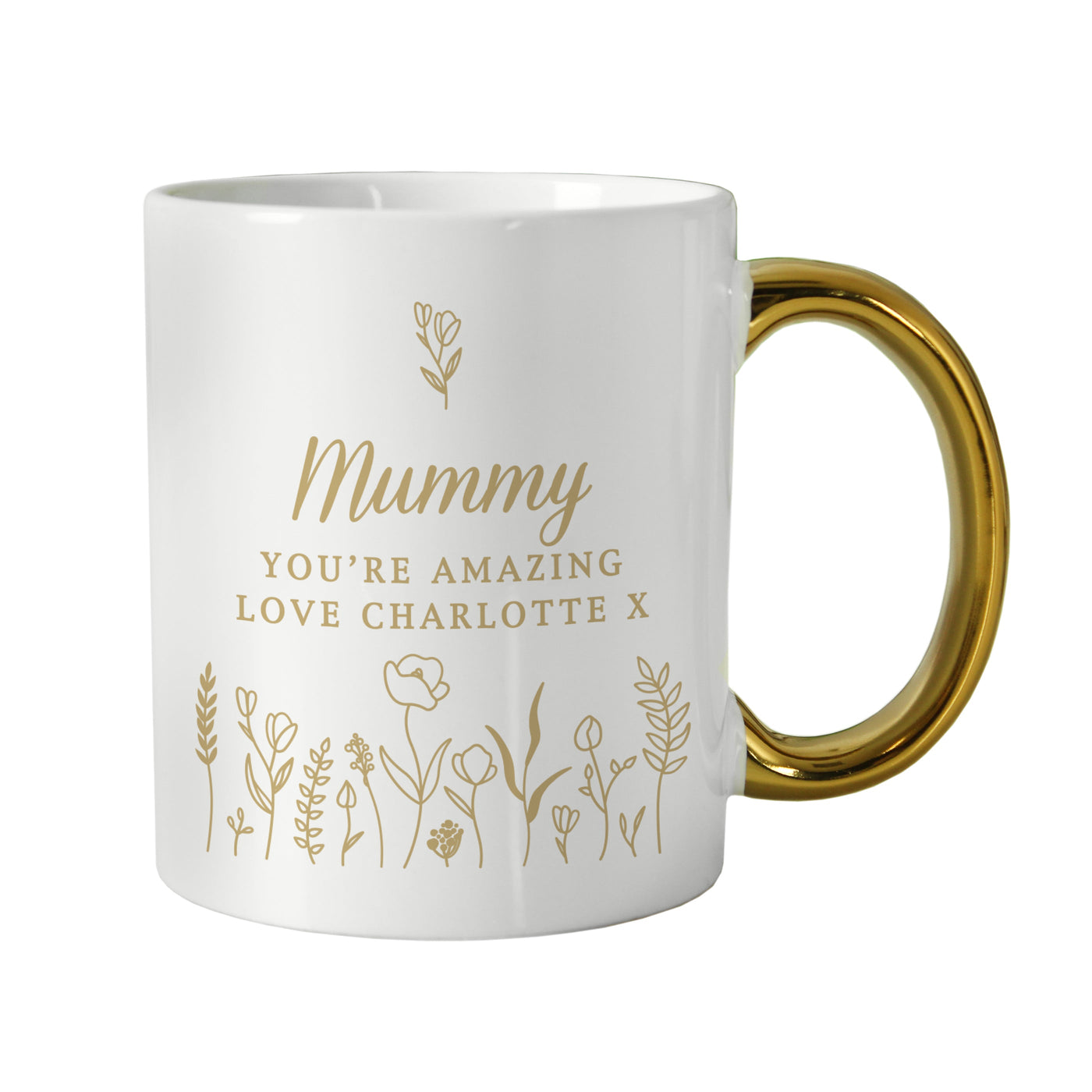 Personalised Floral Gold Handle Mug Mug