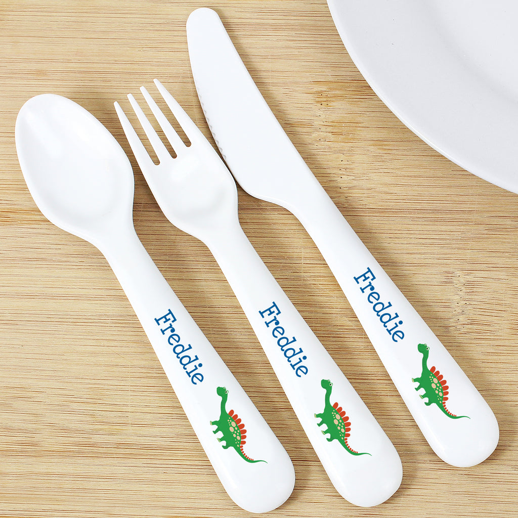 Personalised Dinosaur 3 Piece Plastic Cutlery Set - Truly Yours