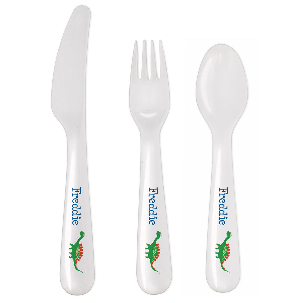 Personalised Dinosaur 3 Piece Plastic Cutlery Set - Truly Yours