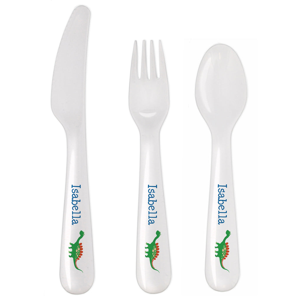 Personalised Dinosaur 3 Piece Plastic Cutlery Set - Truly Yours