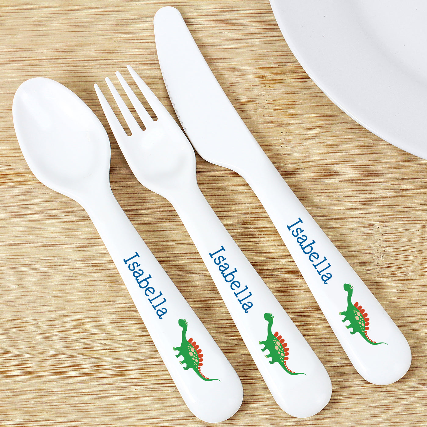 Personalised Dinosaur 3 Piece Plastic Cutlery Set - Truly Yours