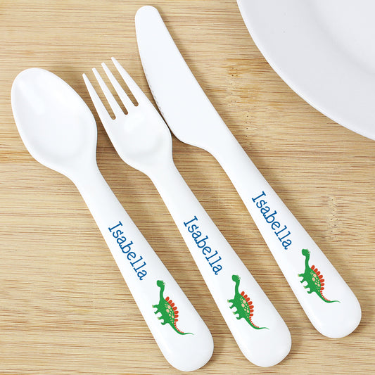 Personalised Dinosaur 3 Piece Plastic Cutlery Set - Truly Yours