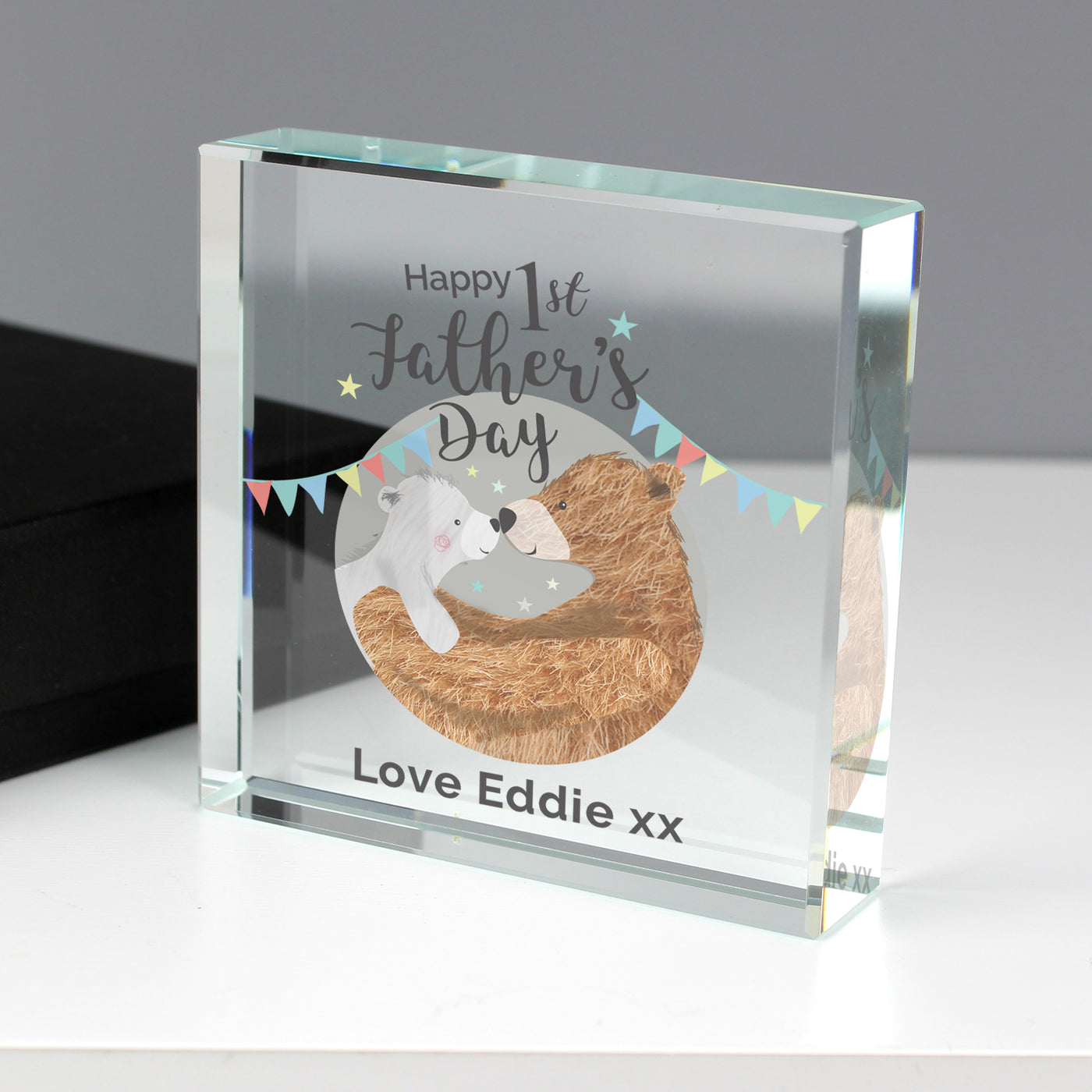 Personalised 1st Father's Day Daddy Bear Crystal Token - Truly Yours