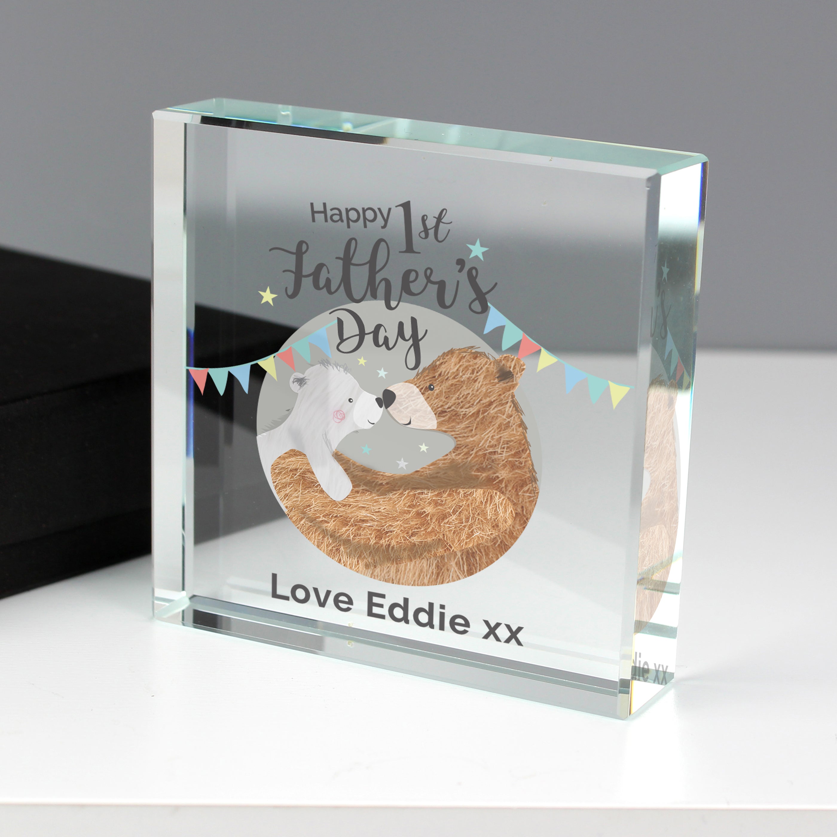 Personalised 1st Father's Day Daddy Bear Crystal Token - Truly Yours