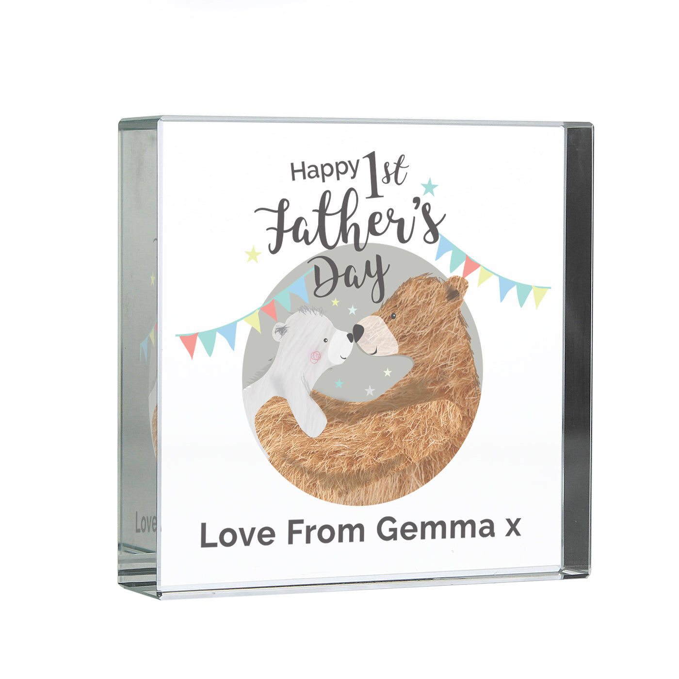 Personalised 1st Father's Day Daddy Bear Crystal Token - Truly Yours
