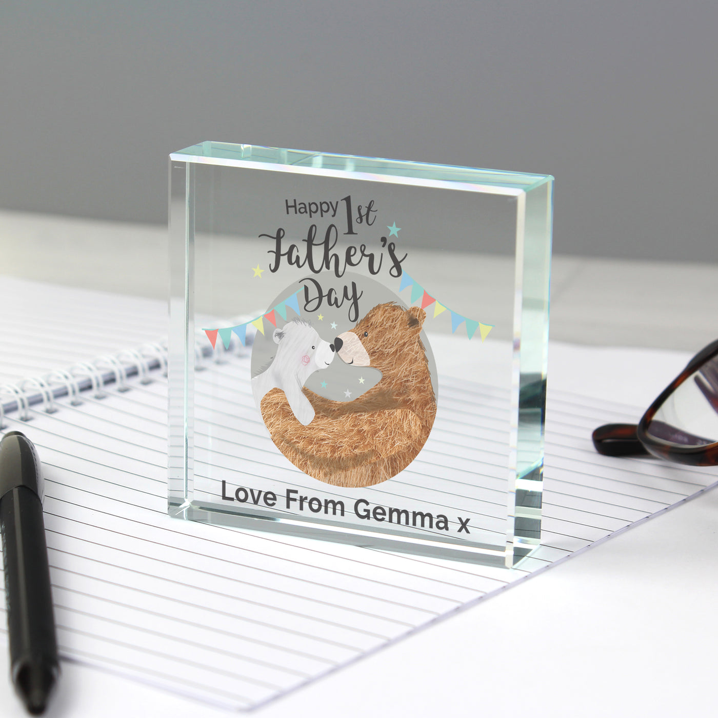 Personalised 1st Father's Day Daddy Bear Crystal Token - Truly Yours