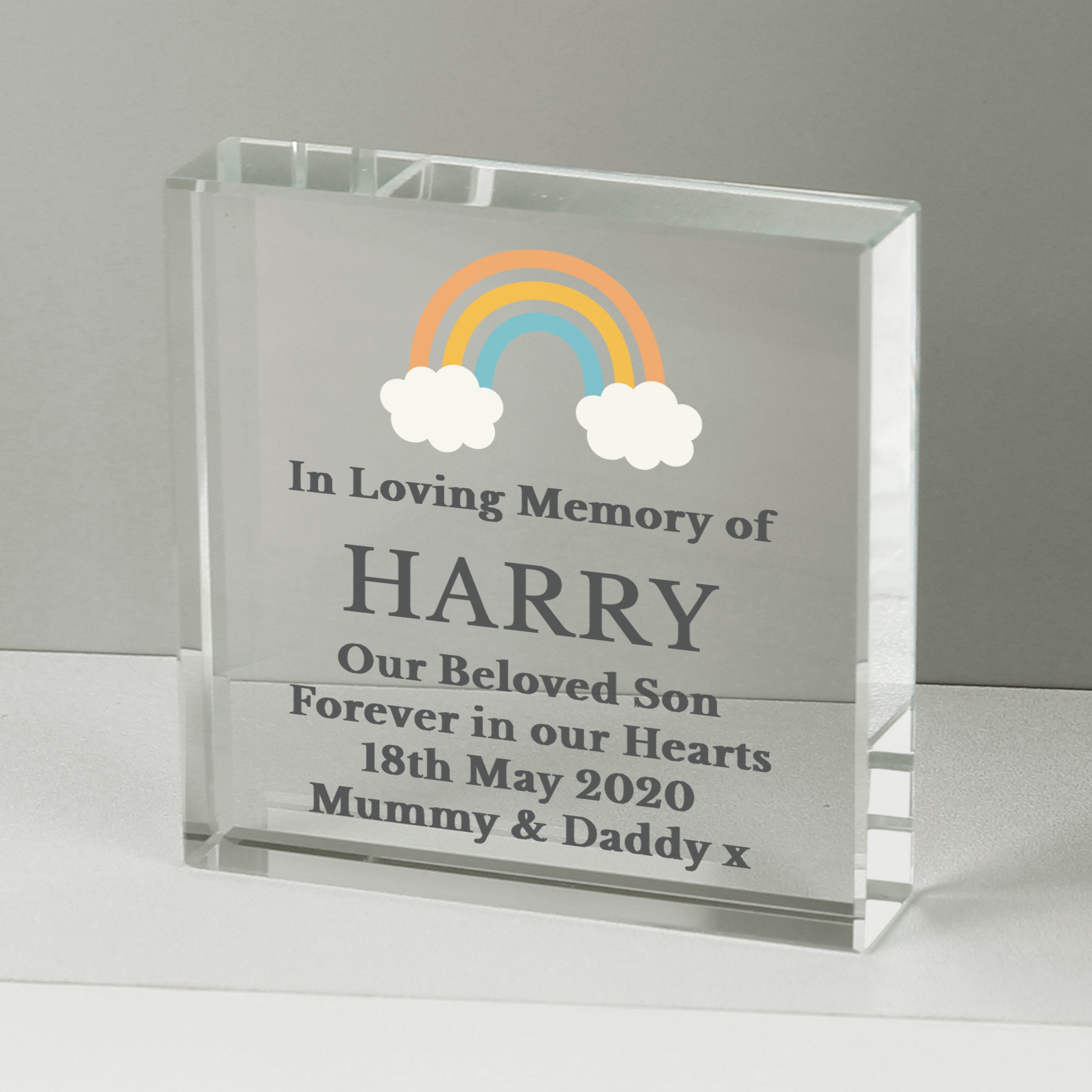 Personalised Rainbow Memorial Crystal Token - Truly Yours