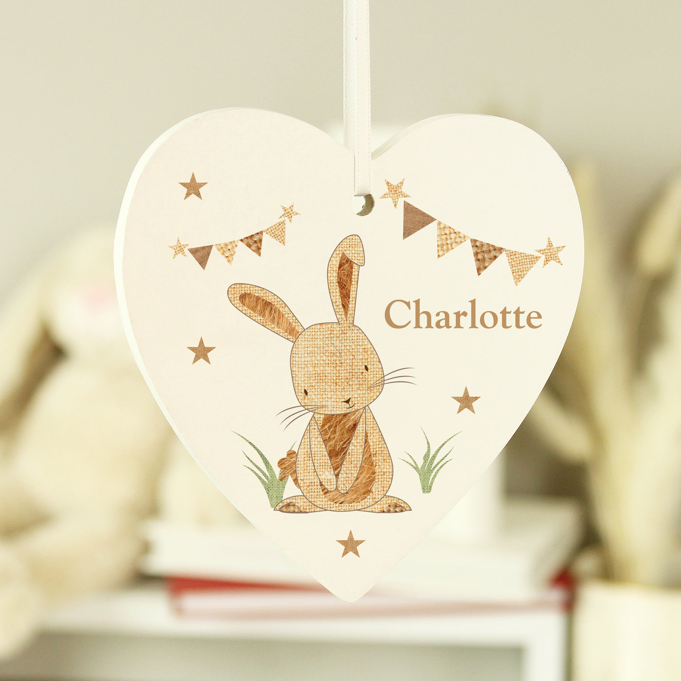Personalised Hessian Rabbit Wooden Heart Decoration - Truly Yours