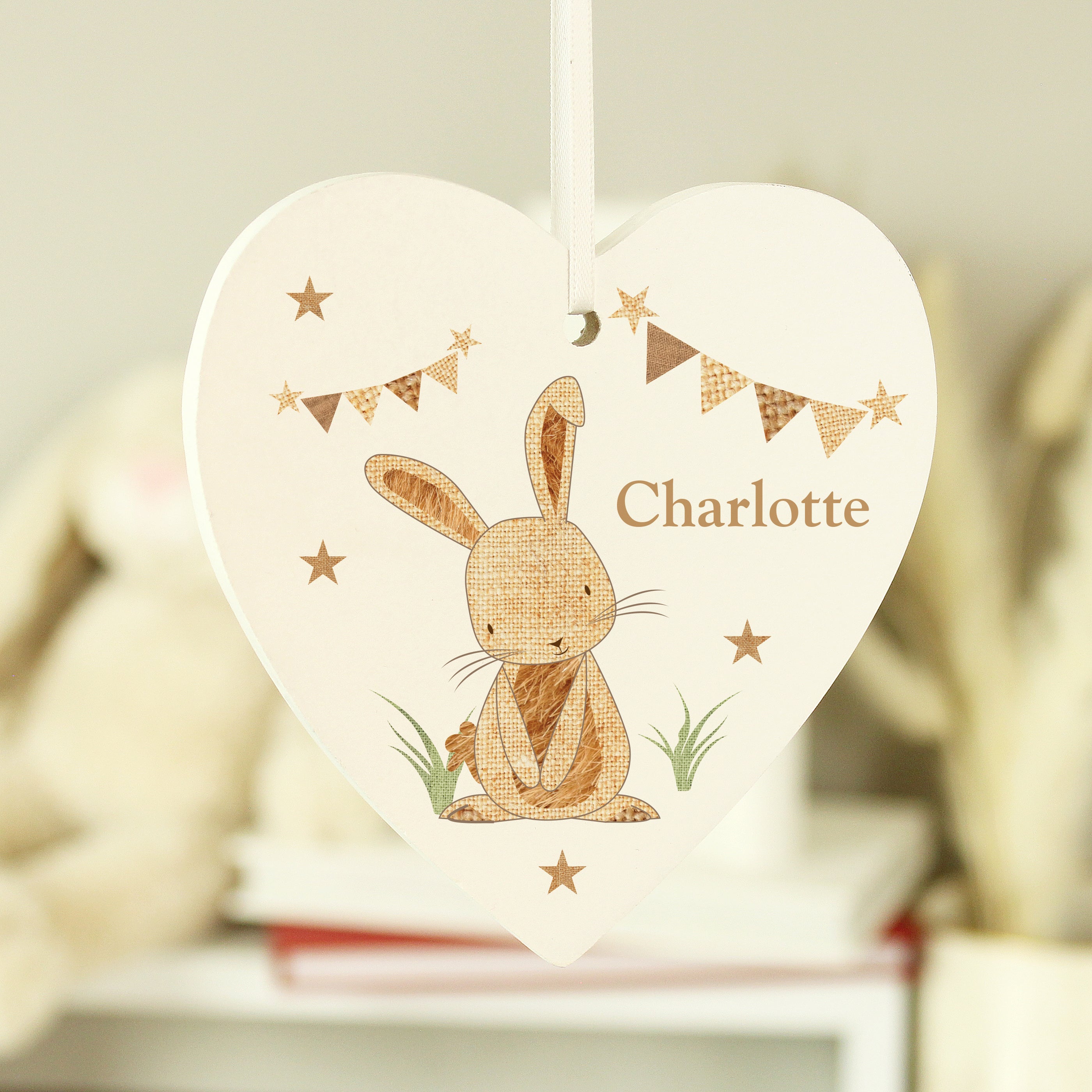 Personalised Hessian Rabbit Wooden Heart Decoration - Truly Yours