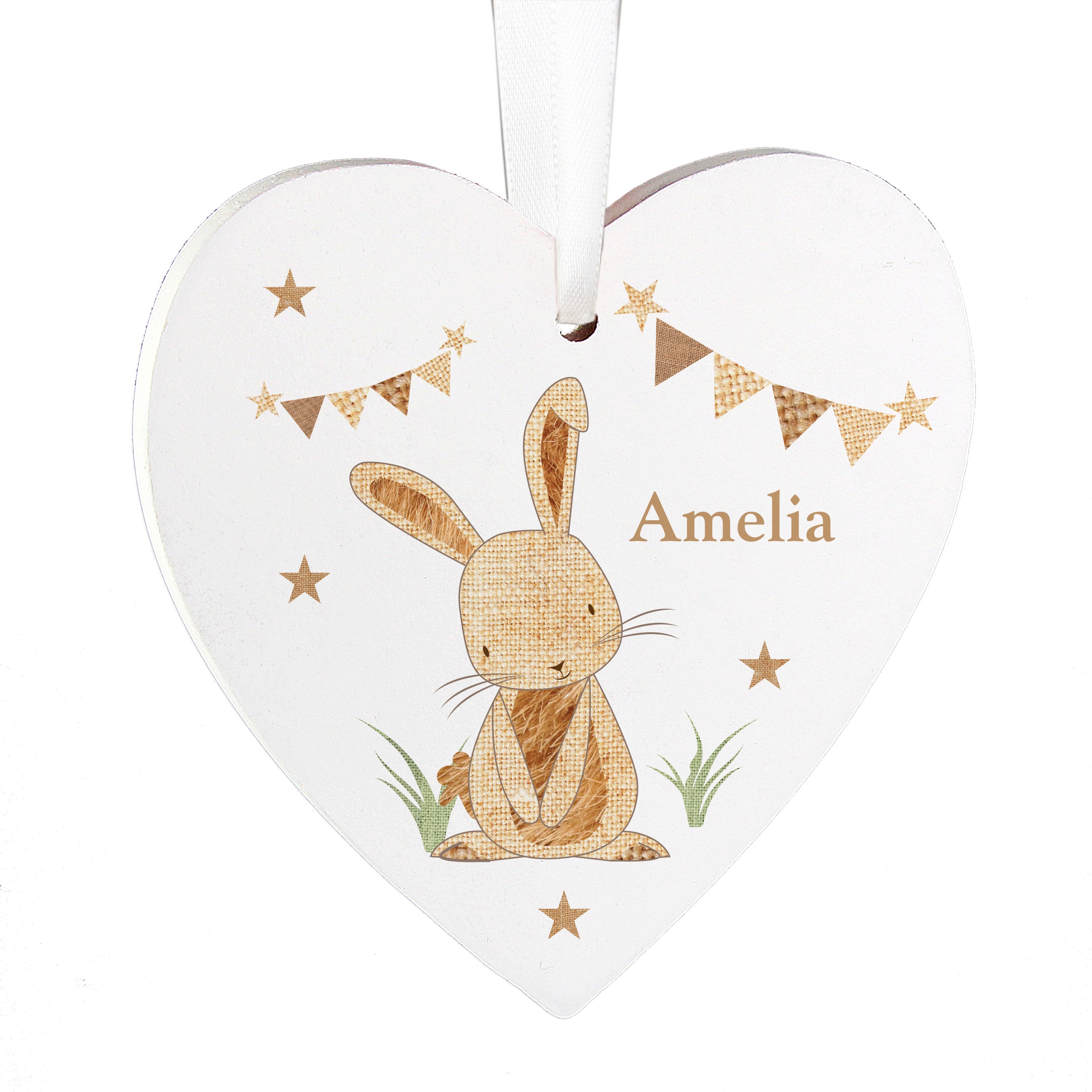 Personalised Hessian Rabbit Wooden Heart Decoration - Truly Yours