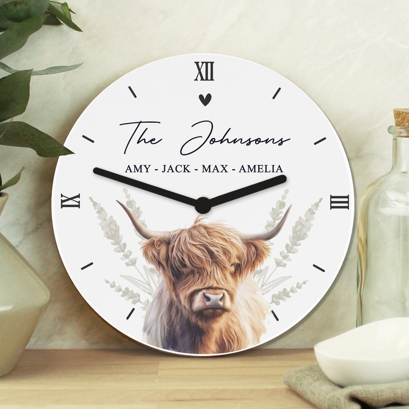 Personalised Highland Cow Wooden Clock - Truly Yours