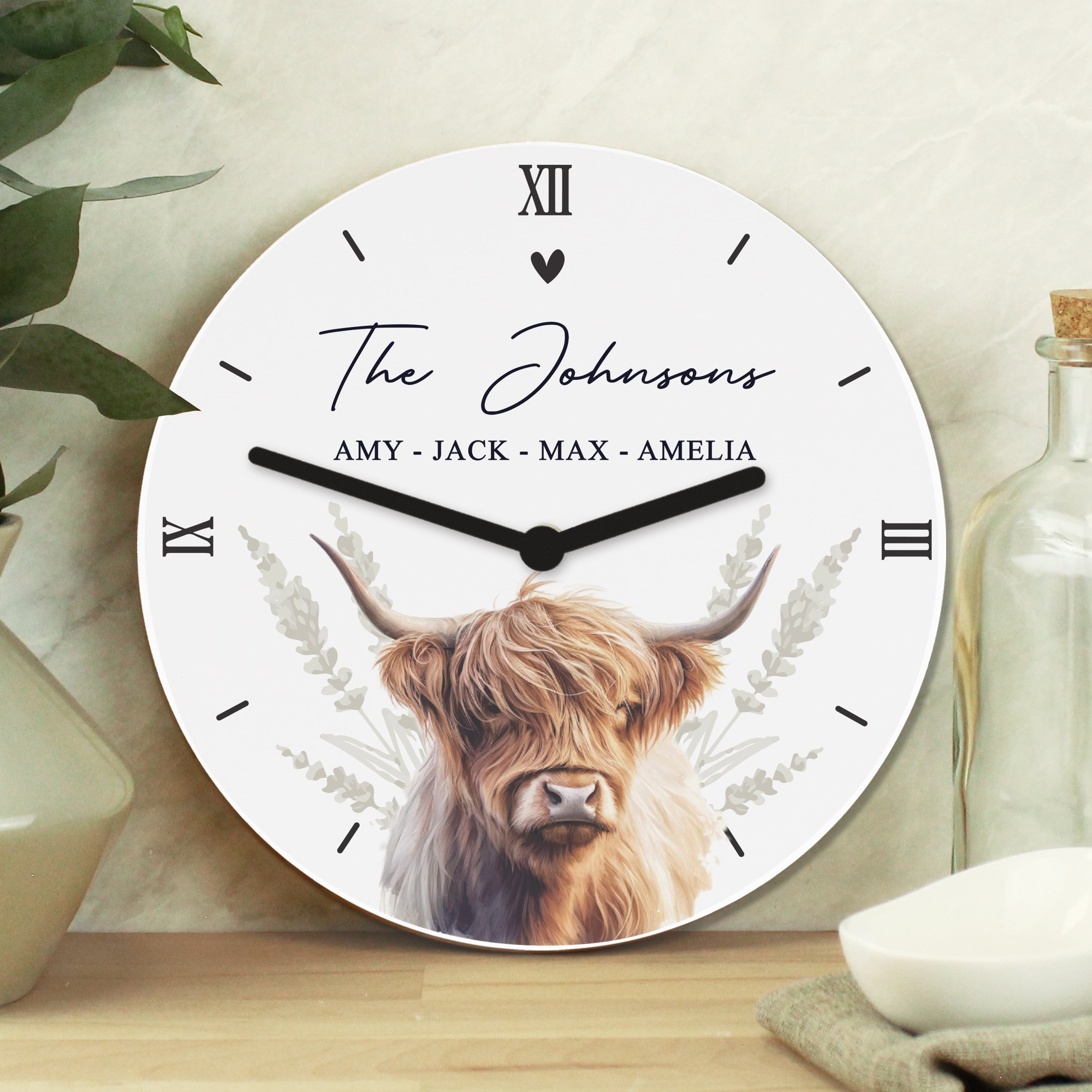 Personalised Highland Cow Wooden Clock - Truly Yours