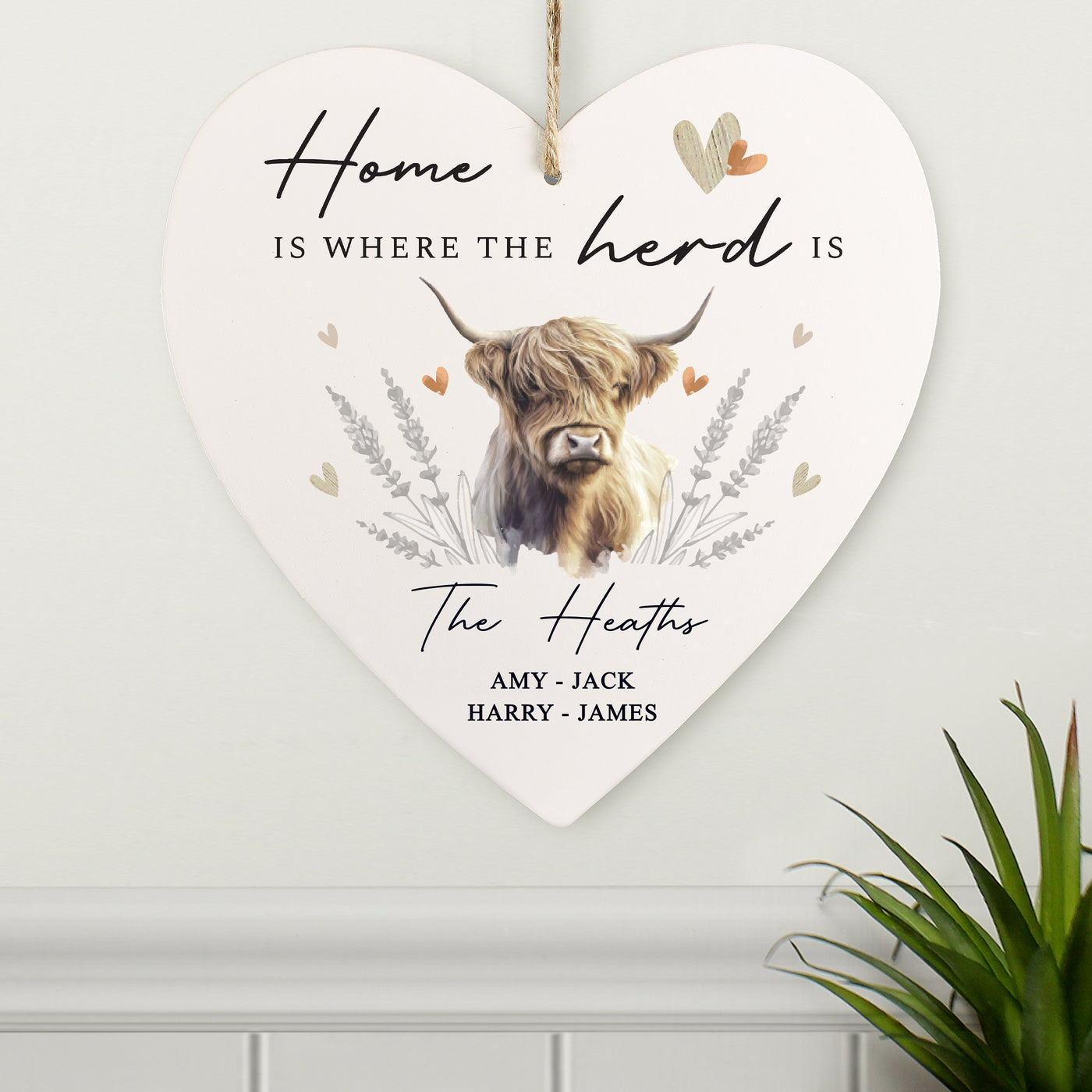 Personalised Highland Cow Hanging Heart Ornament - Truly Yours