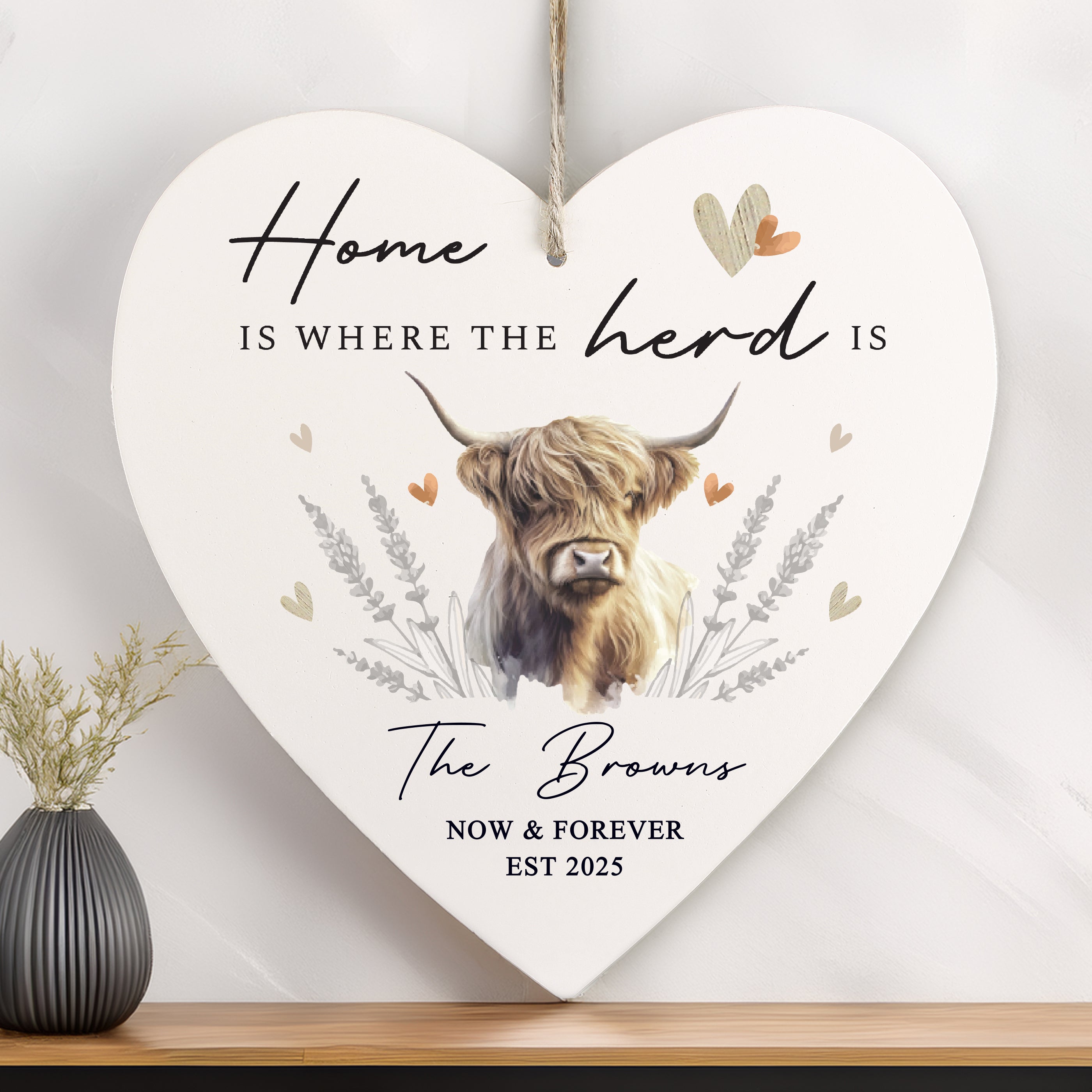 Personalised Highland Cow Hanging Heart Ornament - Truly Yours