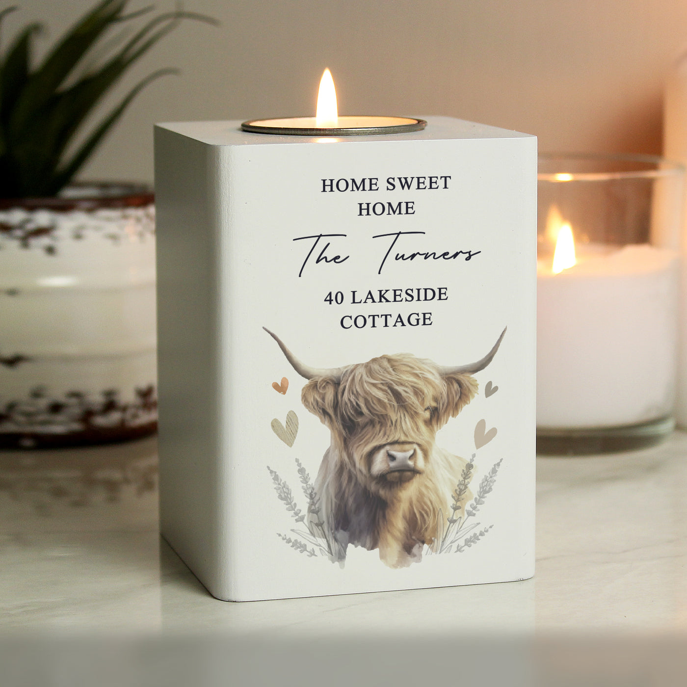 Personalised Highland Cow Wooden Tealight Holder - Truly Yours