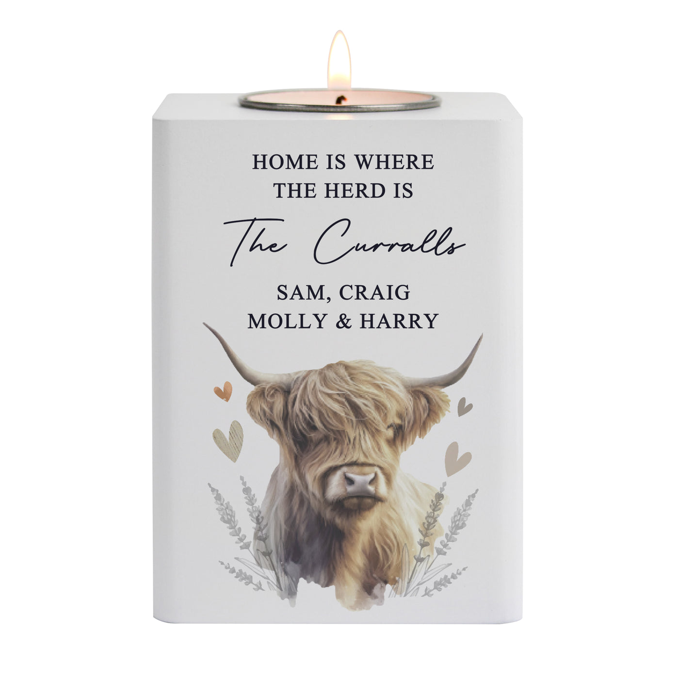 Personalised Highland Cow Wooden Tealight Holder - Truly Yours