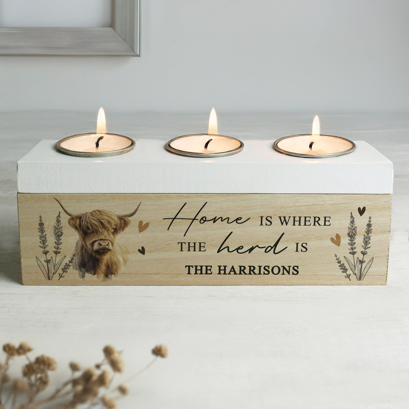 Personalised Highland Cow Triple Tea Light Box - Truly Yours
