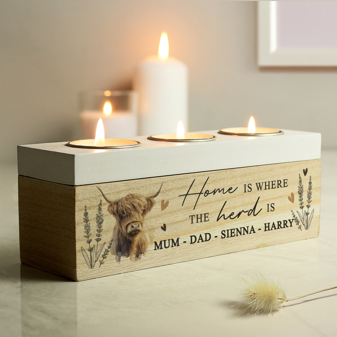 Personalised Highland Cow Triple Tea Light Box - Truly Yours